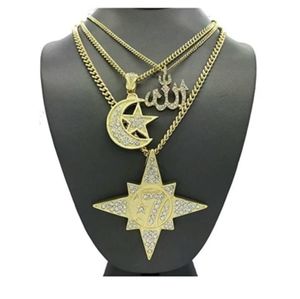 Gold 7 Percent Necklace Allah Islamic Moon Star